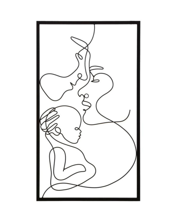 Panel decorativo 3D con figura familiar en metal negro 40x1,3x70 cm