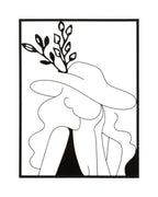Panel decorativo 3D en metal negro, mujer con sombrero, 60x1x80 cm