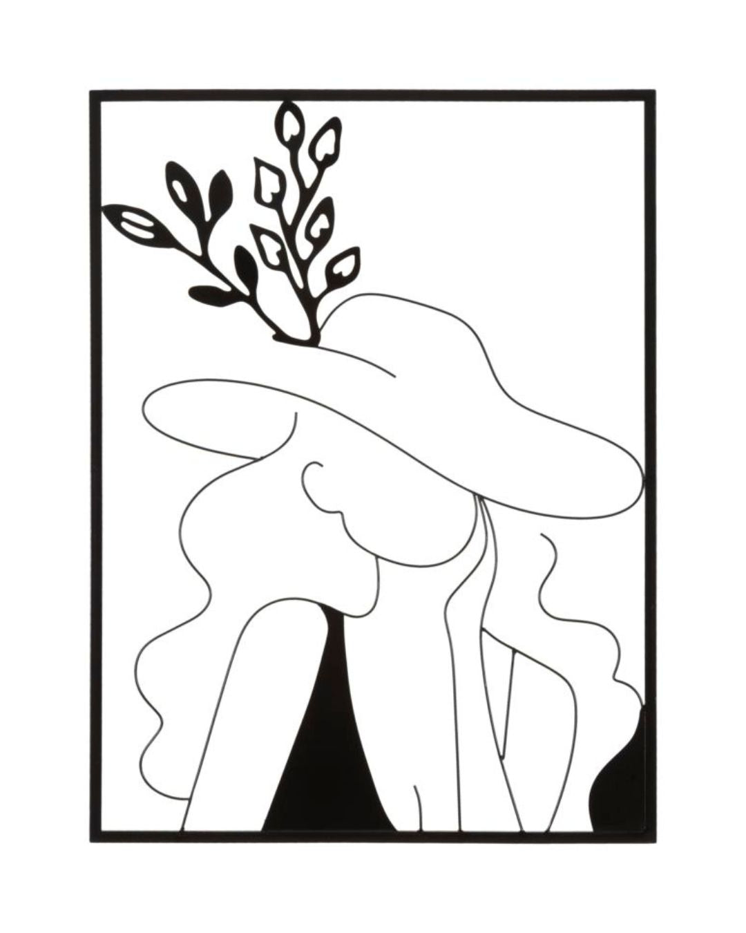 Panel decorativo 3D en metal negro, mujer con sombrero, 60x1x80 cm