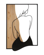 Panel decorativo 3D en metal negro y madera marrón, figura de mujer, 60x2x90 cm