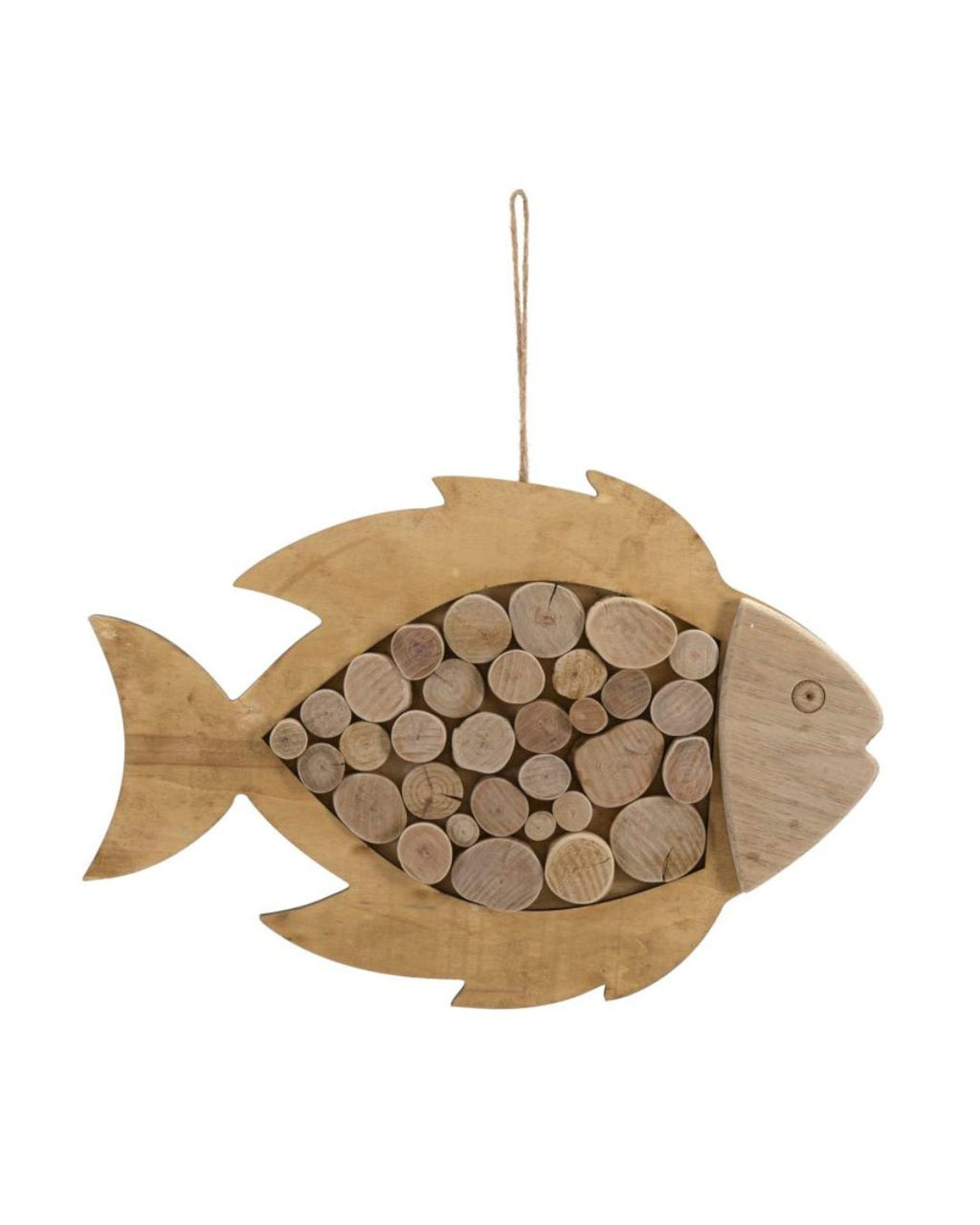 Pez colgante de madera marrón, 42,5 x 2 x 28,5 cm