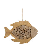 Pez colgante de madera marrón, 42,5 x 2 x 28,5 cm