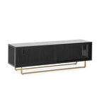 Mueble TV 160x42x52 Madera/Ratán/Metal Negro/Dorado