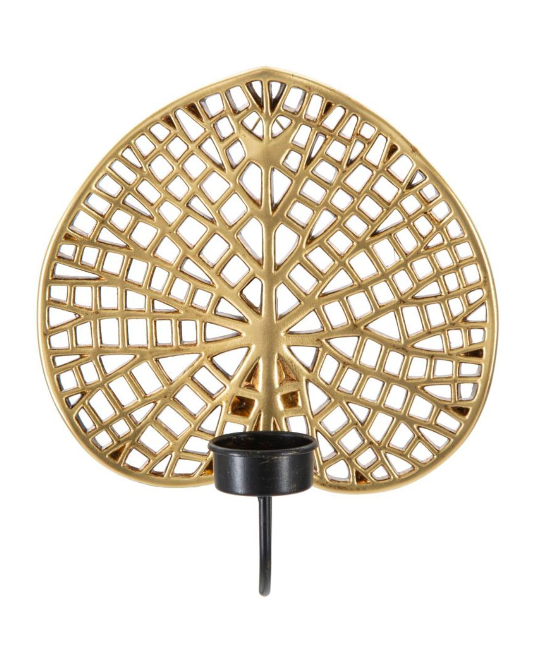 Portavelas de pared en resina con acabado dorado, 20x8x22,2 cm.