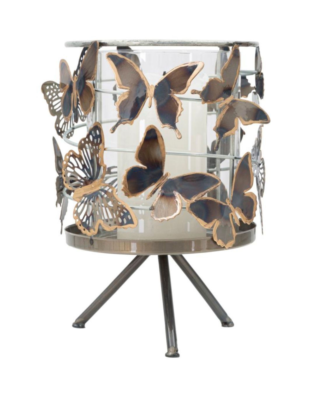 Portavelas metálico multicolor con mariposas Ø cm 15x23,3