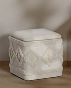 Puf cuadrado de almacenamiento en tela beige, 40x40x40 cm