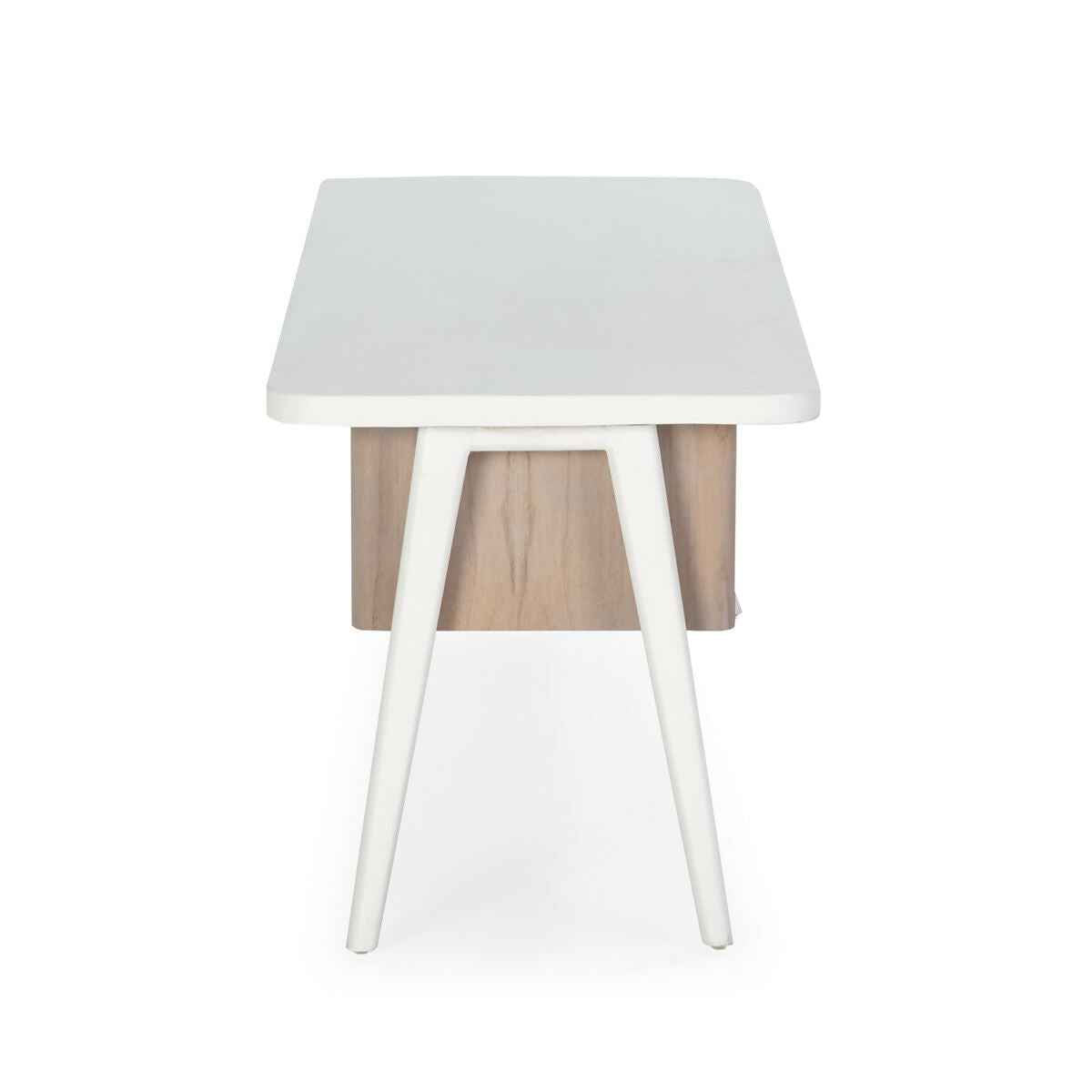 Mueble TV 150x50x51 Madera Blanco/Natural con Pátina Gris