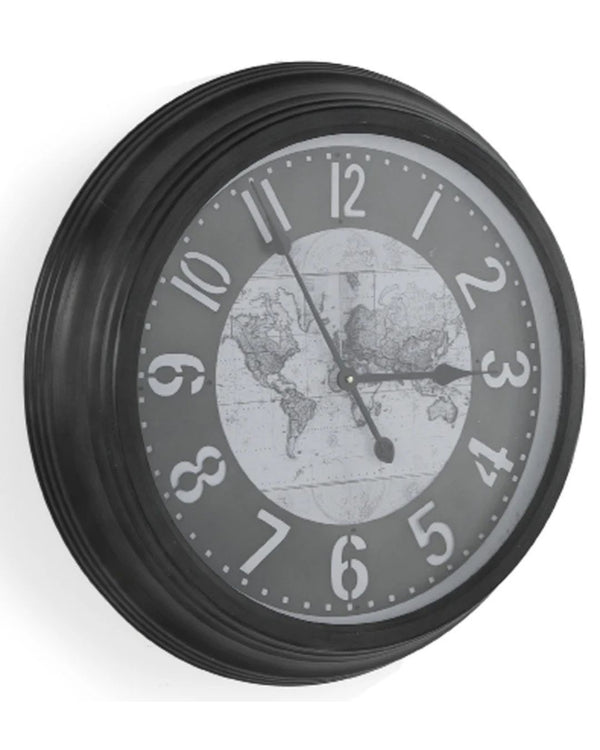 Reloj de pared metálico negro con números arábigos 64x11x64 cm