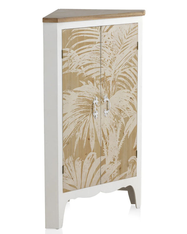 Rinconera de madera blanca con 2 puertas y tapa natural 73x42x119 cm