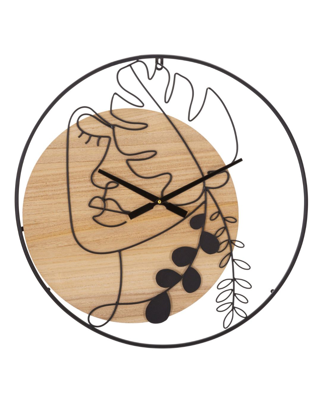 Reloj de pared de metal y madera con rostro y rama de hojas de Mauro Ferretti
