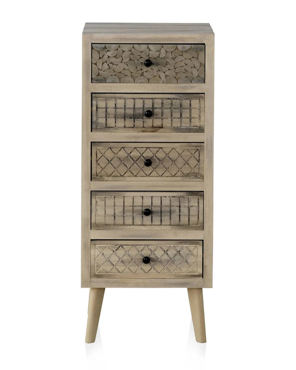 Xinfonier de 5 calaixos de fusta d'àlber natural amb potes de pi massís 42x40x100 cm