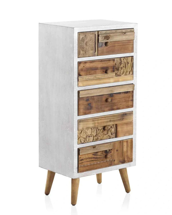 Sinfonier de base blanca con frontis de madera recuperada natural 48,5x36x105 cm