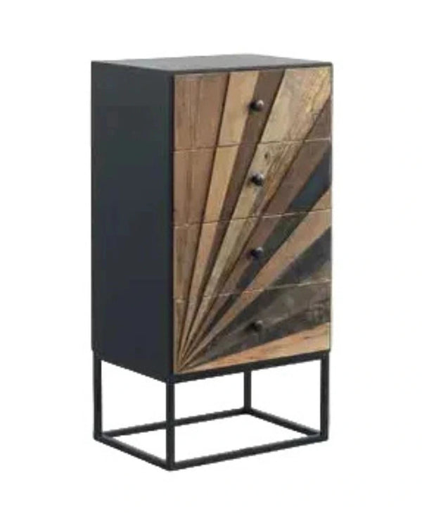 Sinfonier de madera laminada con 4 cajones y base metálica 48x35x95 cm