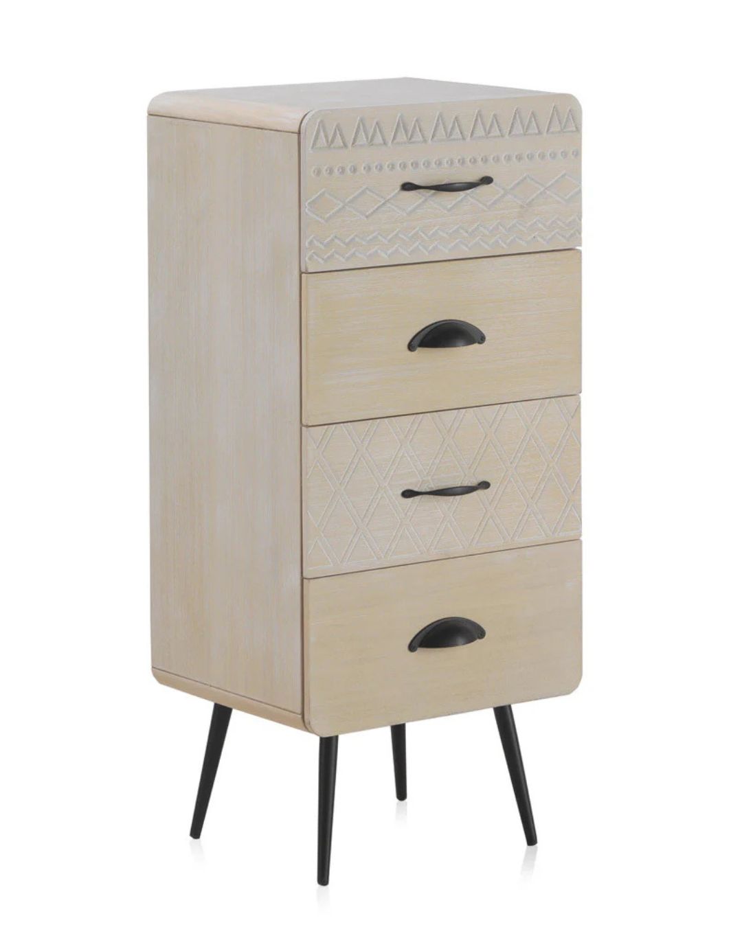 SINFONIER MADERA NATURAL 4 CAJONES PATAS METALICAS NEGRAS