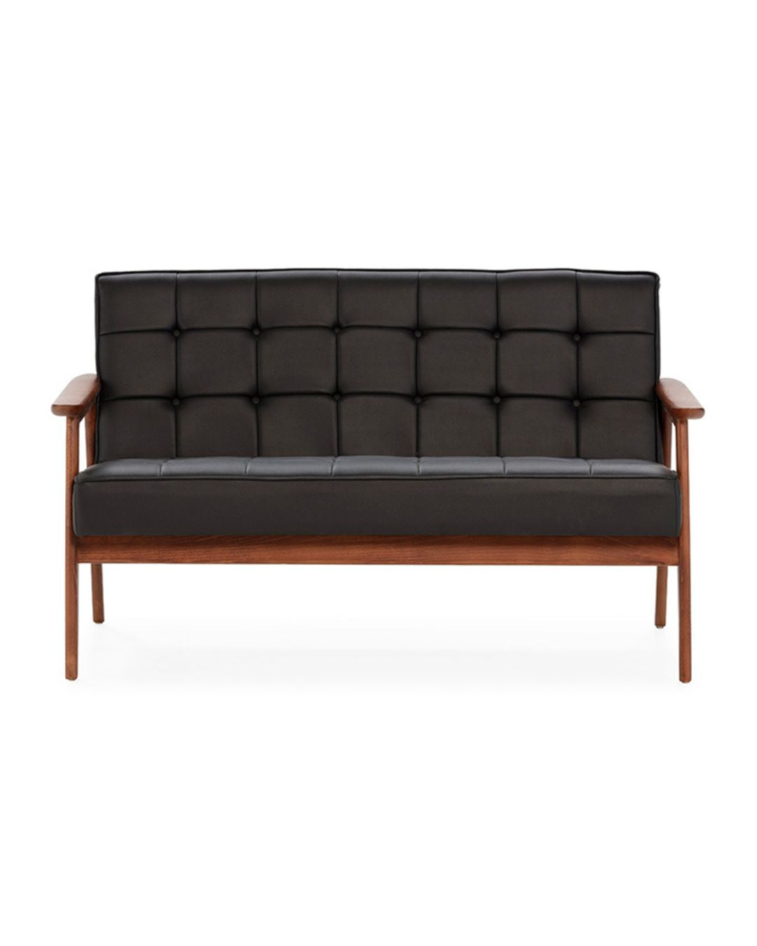 SOFA 138x75x85 MADERA DE HAYA MARRON/P.PIEL NEGRO