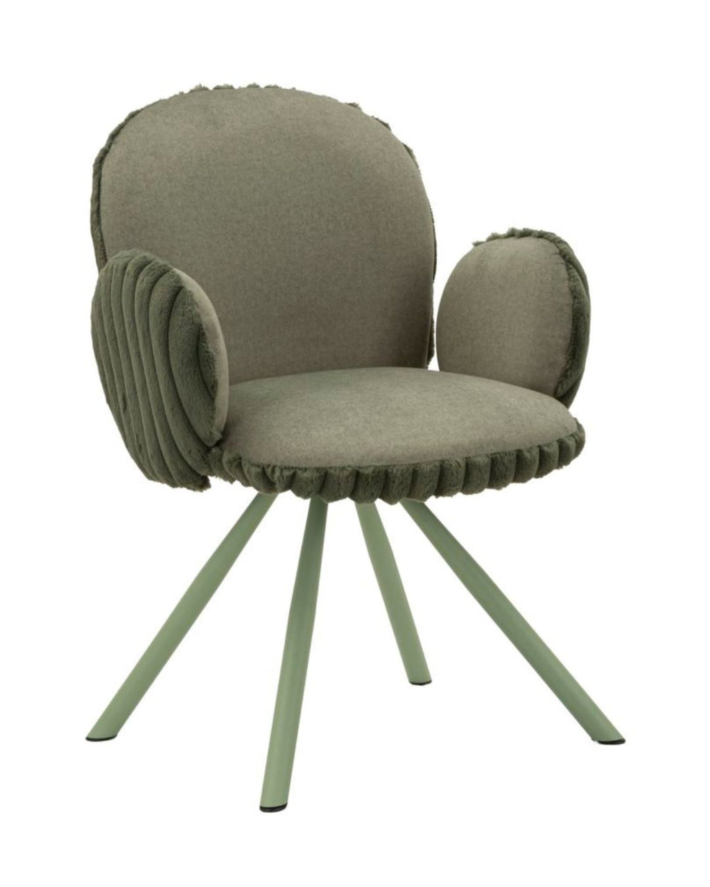 Silla de comedor de tela verde y metal