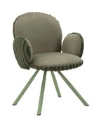 Silla de comedor de tela verde y metal