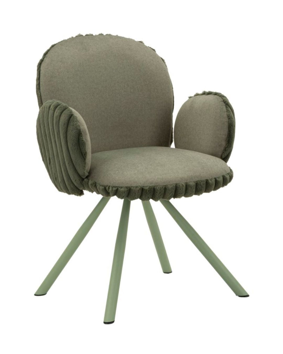 Silla de comedor de tela verde y metal