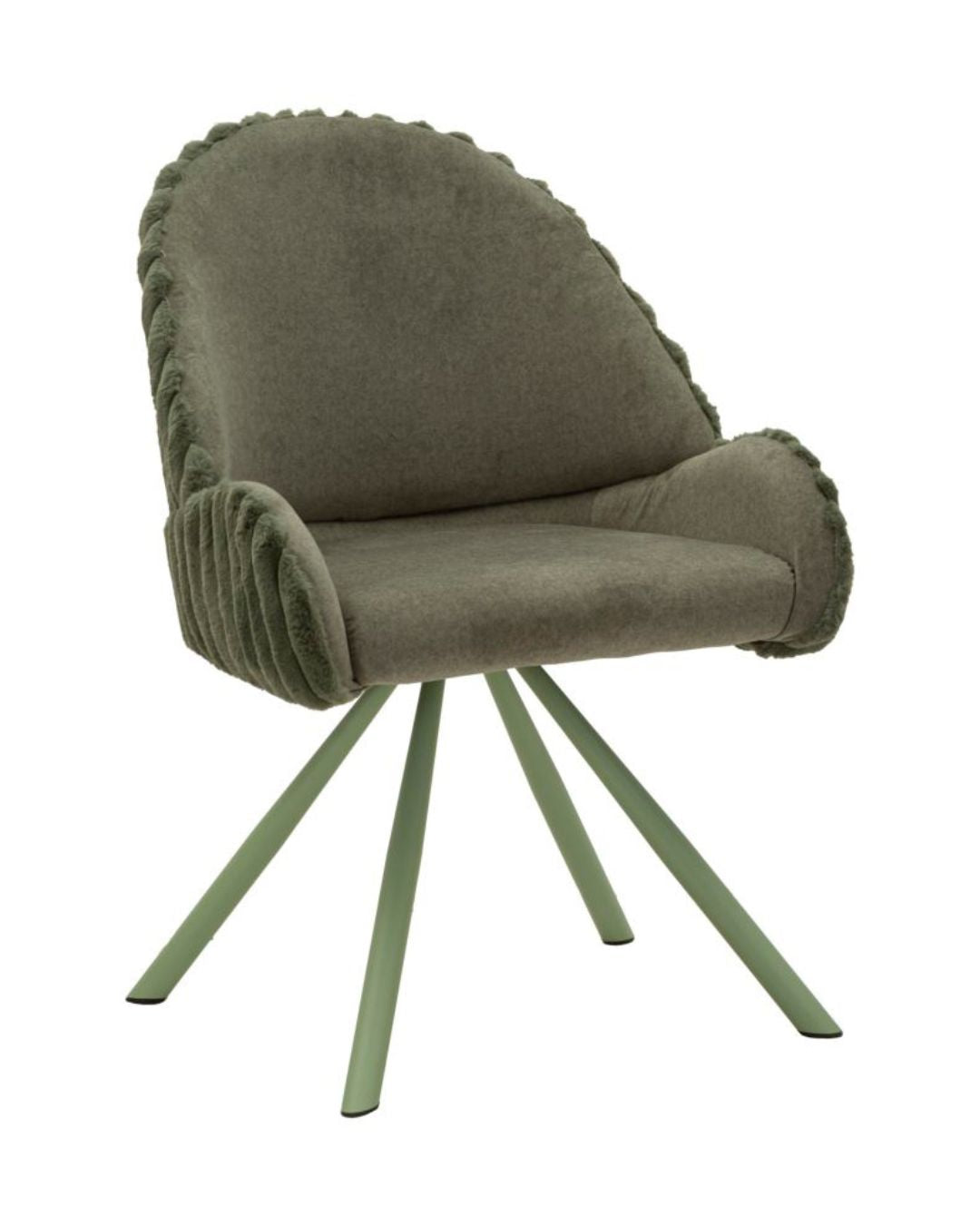 Silla de comedor de tela verde y metal