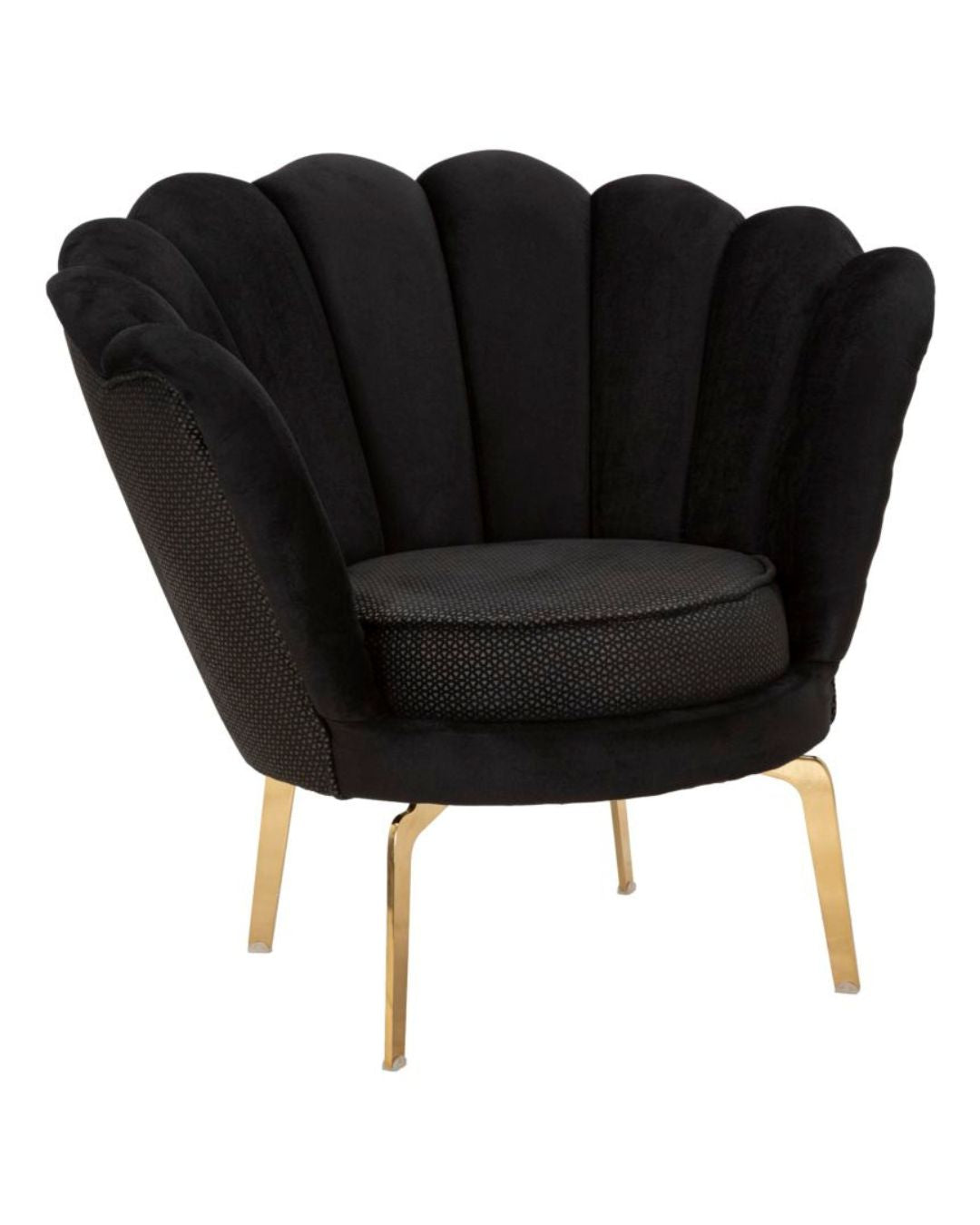 Sillón de tela negra con patas doradas 83x76x78 cm