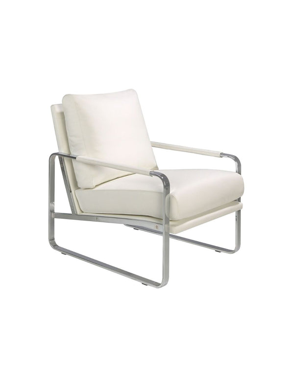 Sillón de polipiel blanco roto con patas cromadas 67x100x89 cm
