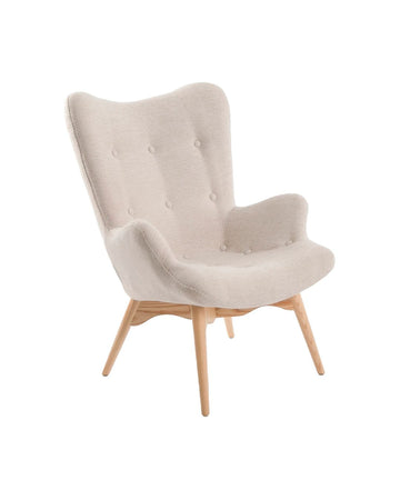 Butaca de tela beix amb potes de freixe 70x80x92 cm