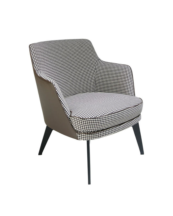 Sillón de tela blanco y negro y polipiel marrón chocolate 75x75x82 cm