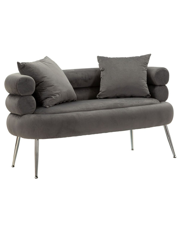 Sofà de 2 places gris de metall i vellut amb coixins 133x68x69 cm