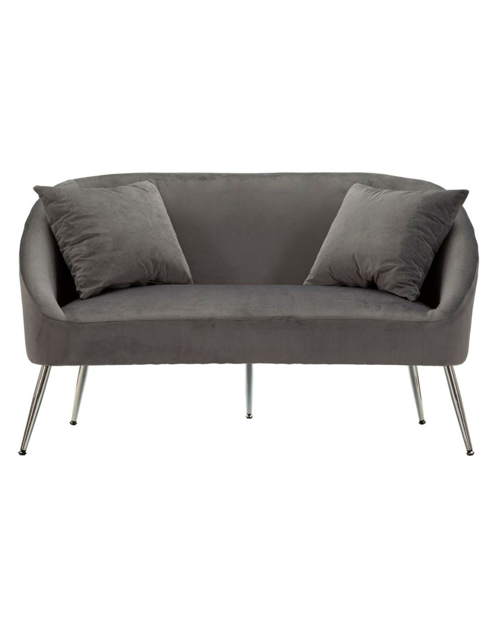 Sofá de 2 plazas en metal y terciopelo con cojines, 137x69x79 cm.