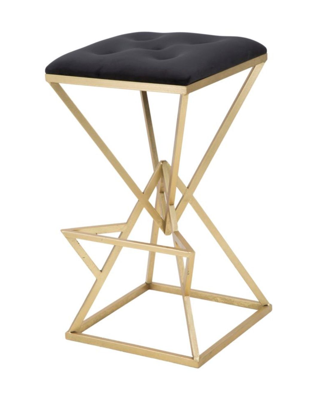 Taburete de bar piramidal de metal dorado, 40x40x75 cm