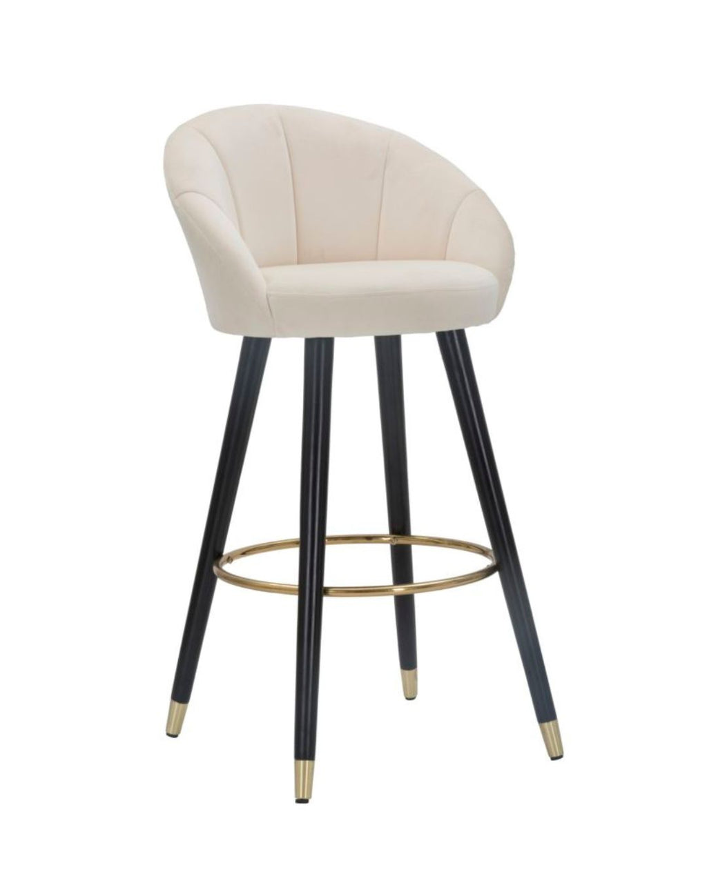Taburete redondo de tela beige con respaldo, 55x56x104 cm.
