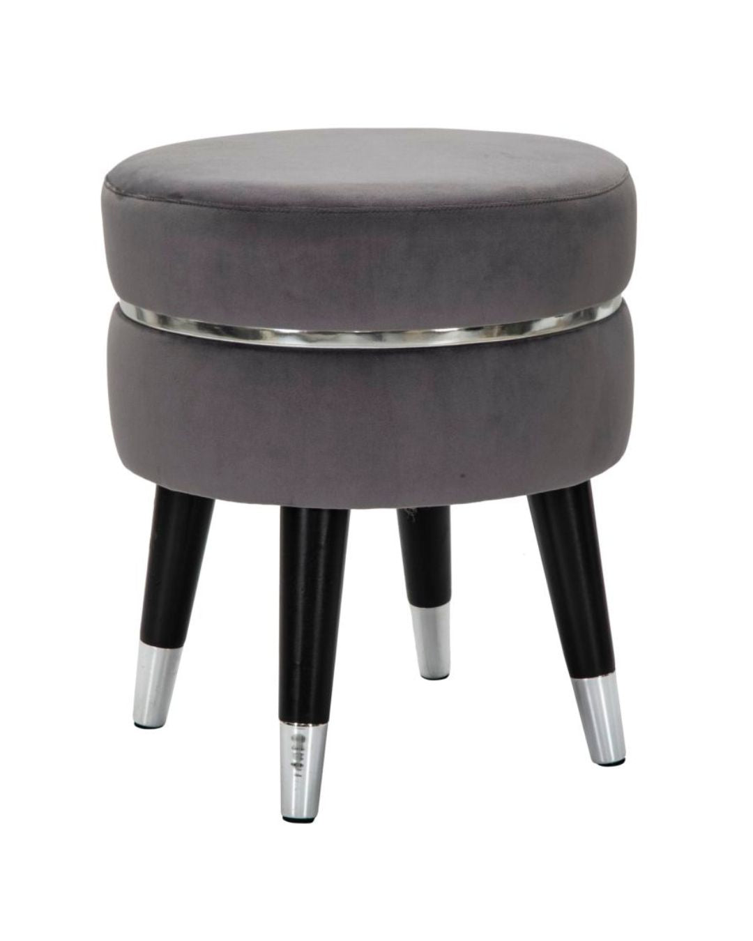Taburete redondo de tela gris con patas de madera Ø 35 x 40,5 cm