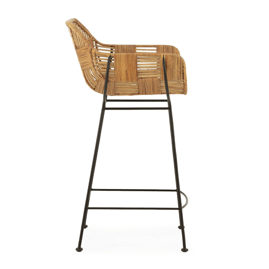 Taburete 52x51x95,50 Metal/Mimbre -- Negro/Natural