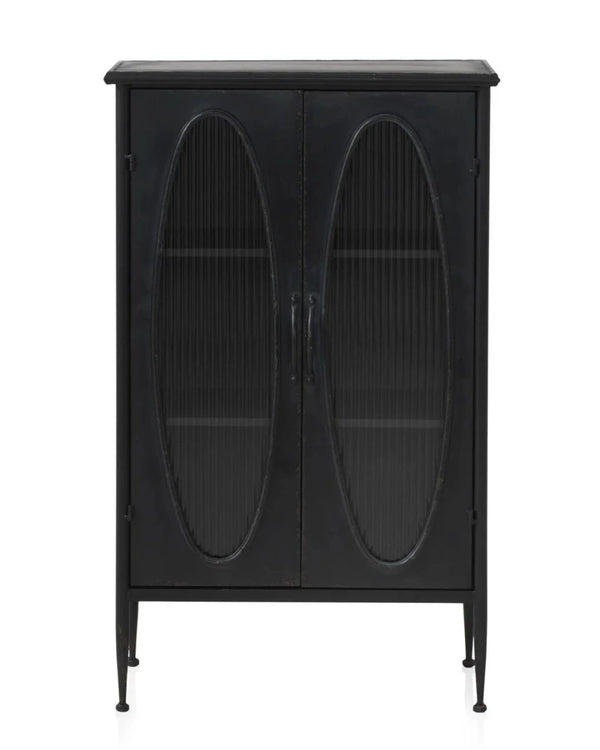 Vitrina d'estructura metàl·lica amb porta de vidre ovalada 61x35x100 cm