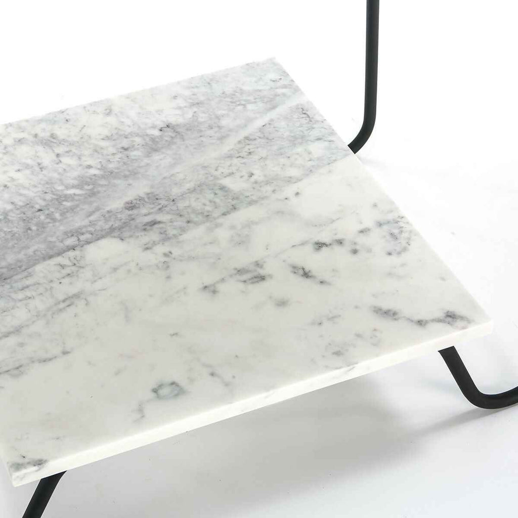 Mesa Auxiliar 71x41x78 Mármol Blanco/Metal Negro