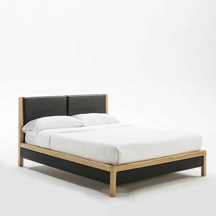 Cama 163x205x100 Madera Fresno/P.Piel Negro