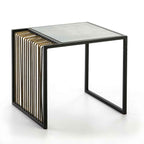 Mesa Auxiliar 56x48x51 Espejo Envejecido/Metal Dorado/Negro