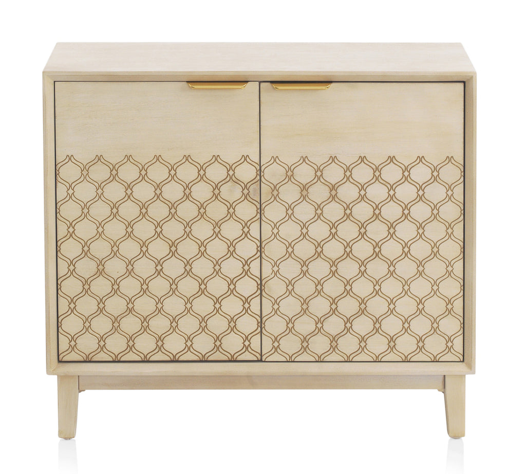 COMODA 2 PUERTAS CHAPADO EN ROBLE ACABADO EN MARFIL