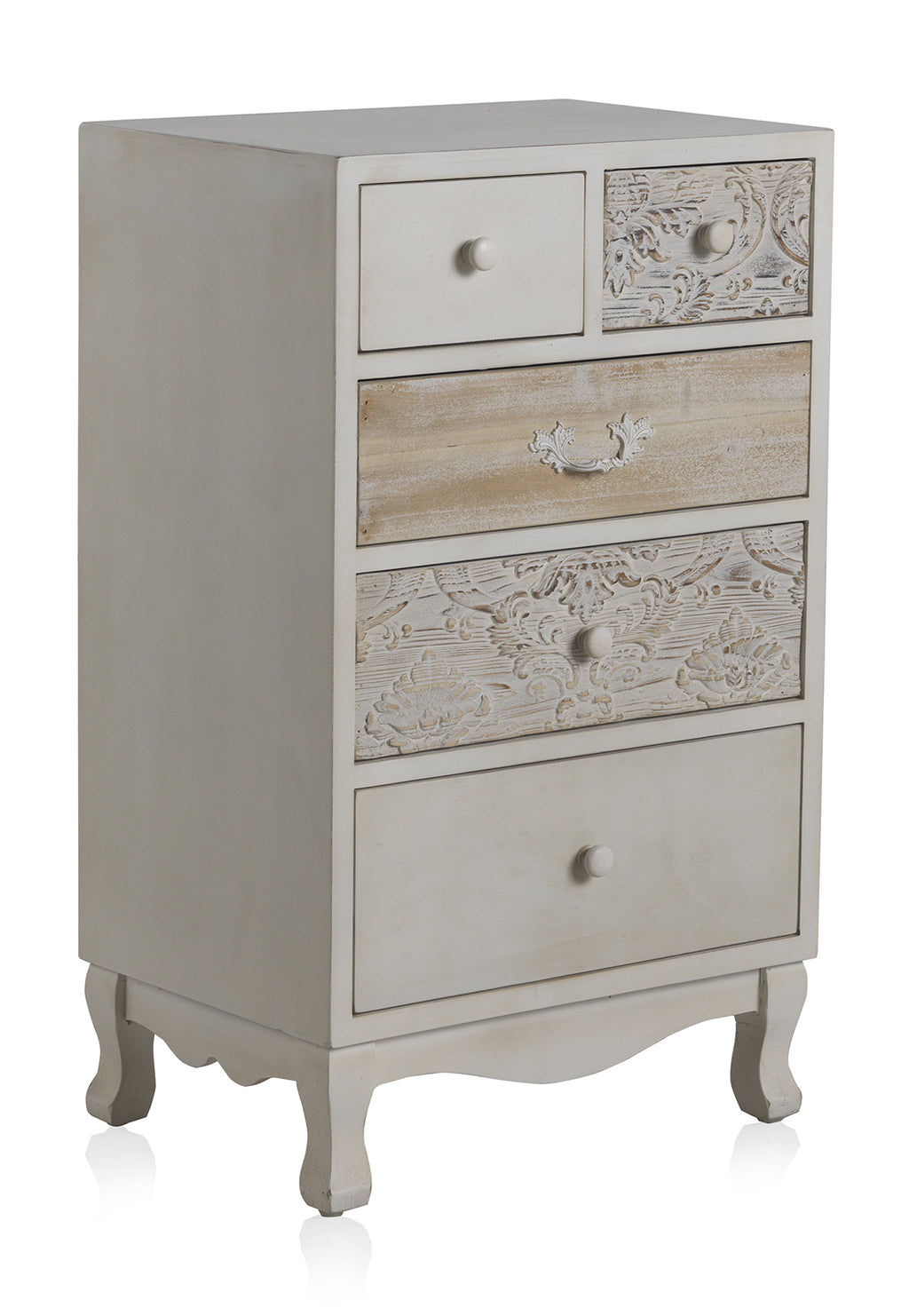 COMODA MADERA BLANCA 5 CAJONES