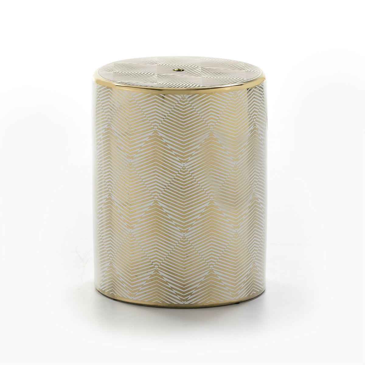 Taburete 33x33x43 Cerámica Blanco/Dorado
