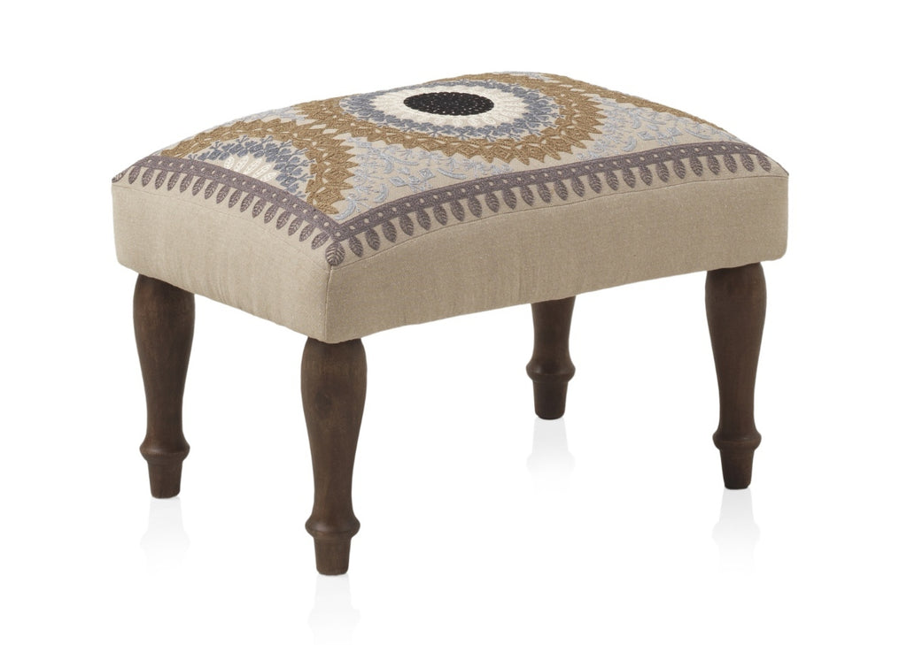 PUFF TAPIZADO ALGODON/POLIESTER PATAS DE MADERA