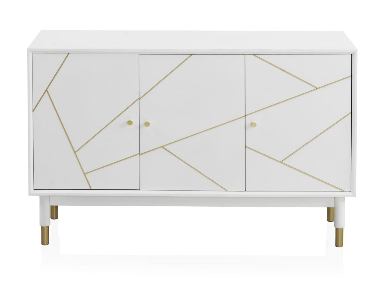 APARADOR 3 PUERTAS LACADO EN BLANCO CON FRONTIS DECORADO EN ORO