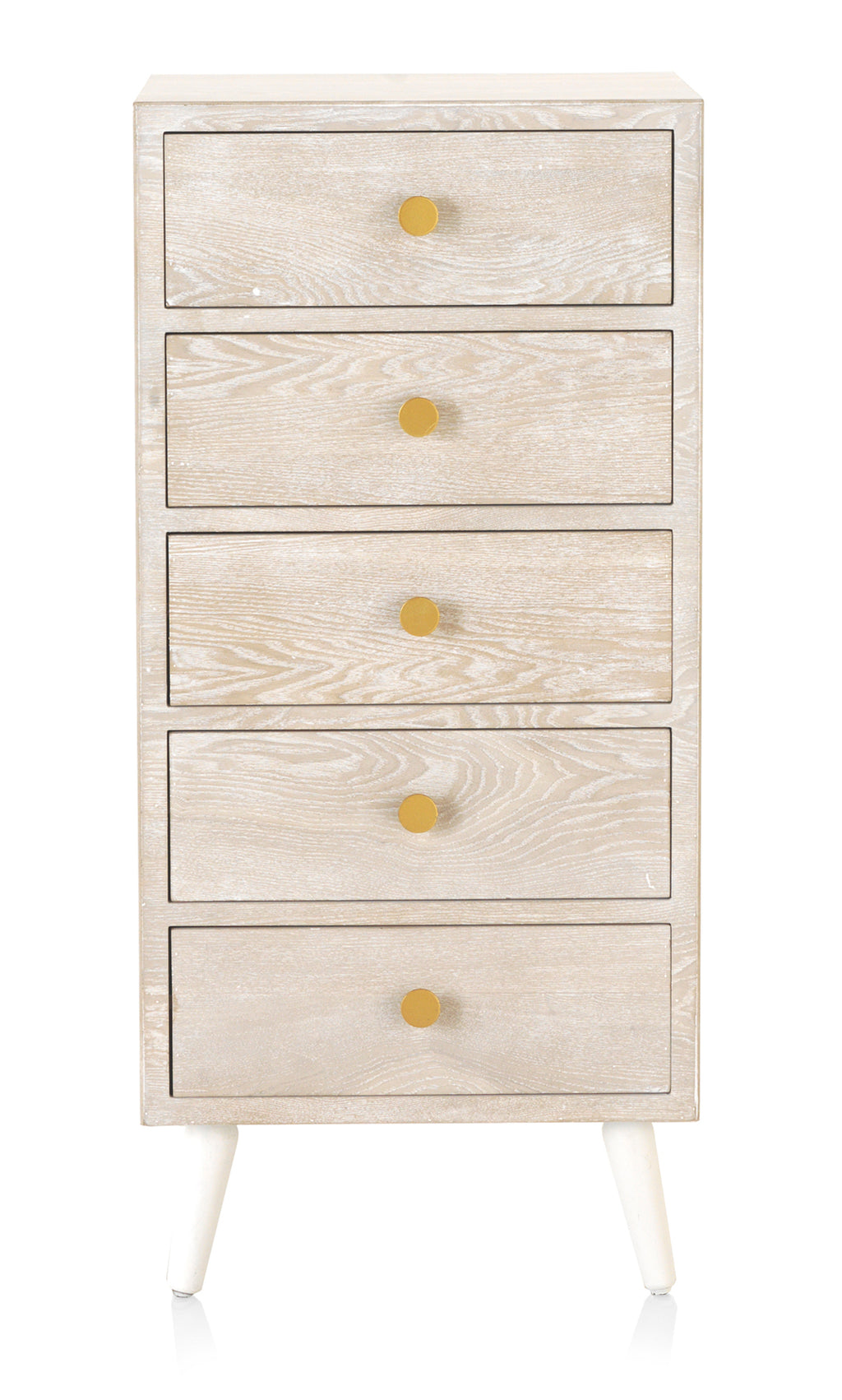 SINFONIER 5CAJONES CHAPADO EN FRESNO PATINADO BLANCO TIRADOR ORO