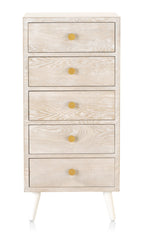 SINFONIER 5CAJONES CHAPADO EN FRESNO PATINADO BLANCO TIRADOR ORO