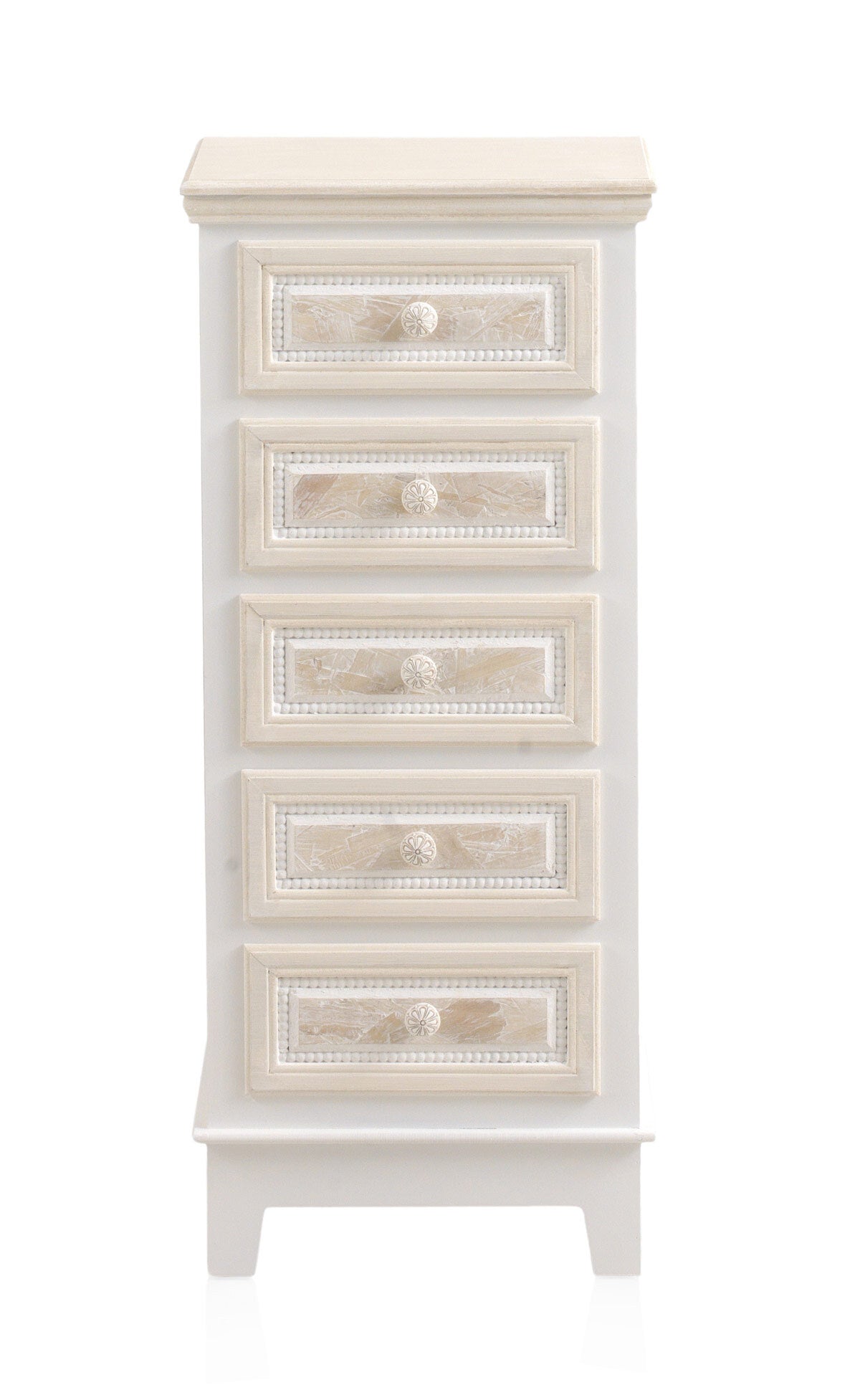 SINFONIER 5 CAJONES MADERA BLANCO SOBRE Y FRONTIS EN CREMA