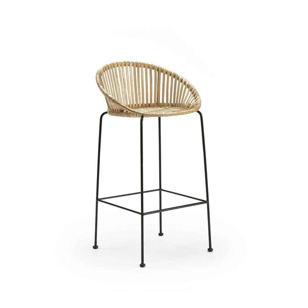 Taburete 50x54x96 cm de mimbre y metal natural y negro