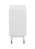 COMODA 3 CAJONES Y 1 PUERTA LACADA EN BLANCO CON FRONTIS DECORADO EN ORO