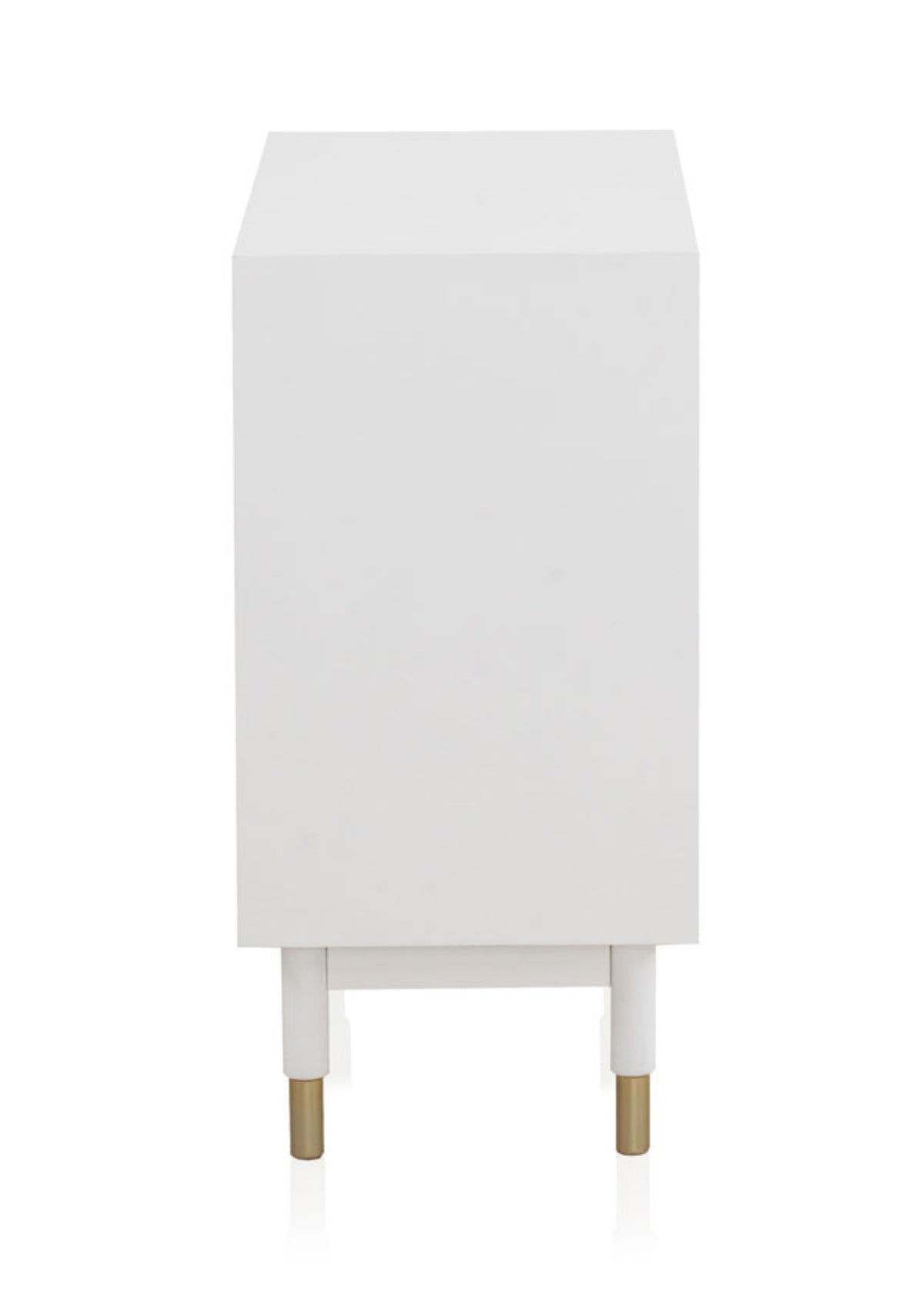 COMODA 3 CAJONES Y 1 PUERTA LACADA EN BLANCO CON FRONTIS DECORADO EN ORO