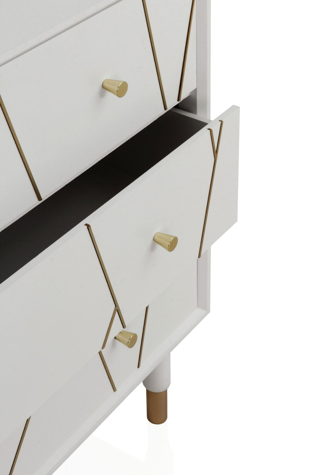 COMODA 3 CAJONES LACADA EN BLANCO CON FRONTIS DECORADO EN ORO