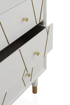 COMODA 3 CAJONES LACADA EN BLANCO CON FRONTIS DECORADO EN ORO